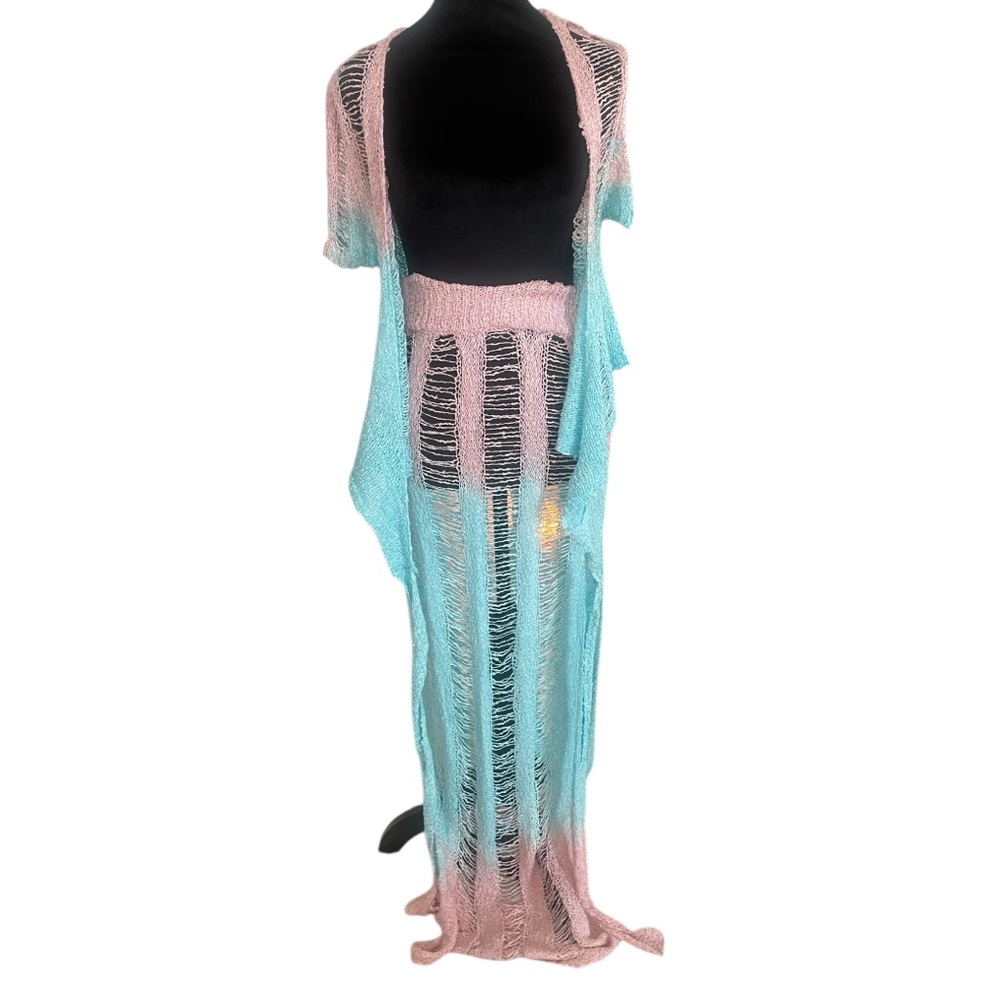 2 Piece Set Festival Crochet Knit Coverup Top Skirt Pink,Blue,knit,New - Picture 5 of 14